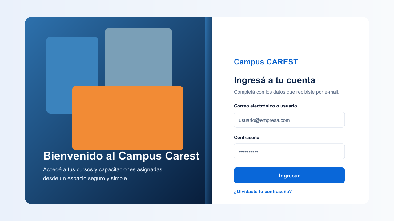 Pantalla de ingreso al Campus Carest con usuario y contraseña