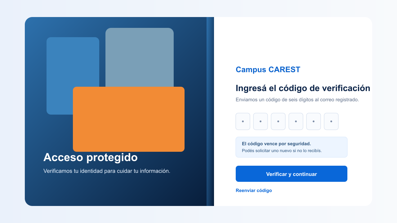 Pantalla para ingresar el código de verificación de seis dígitos
